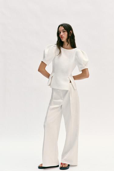 Zara BALLOON SLEEVE TOP - Ecru
