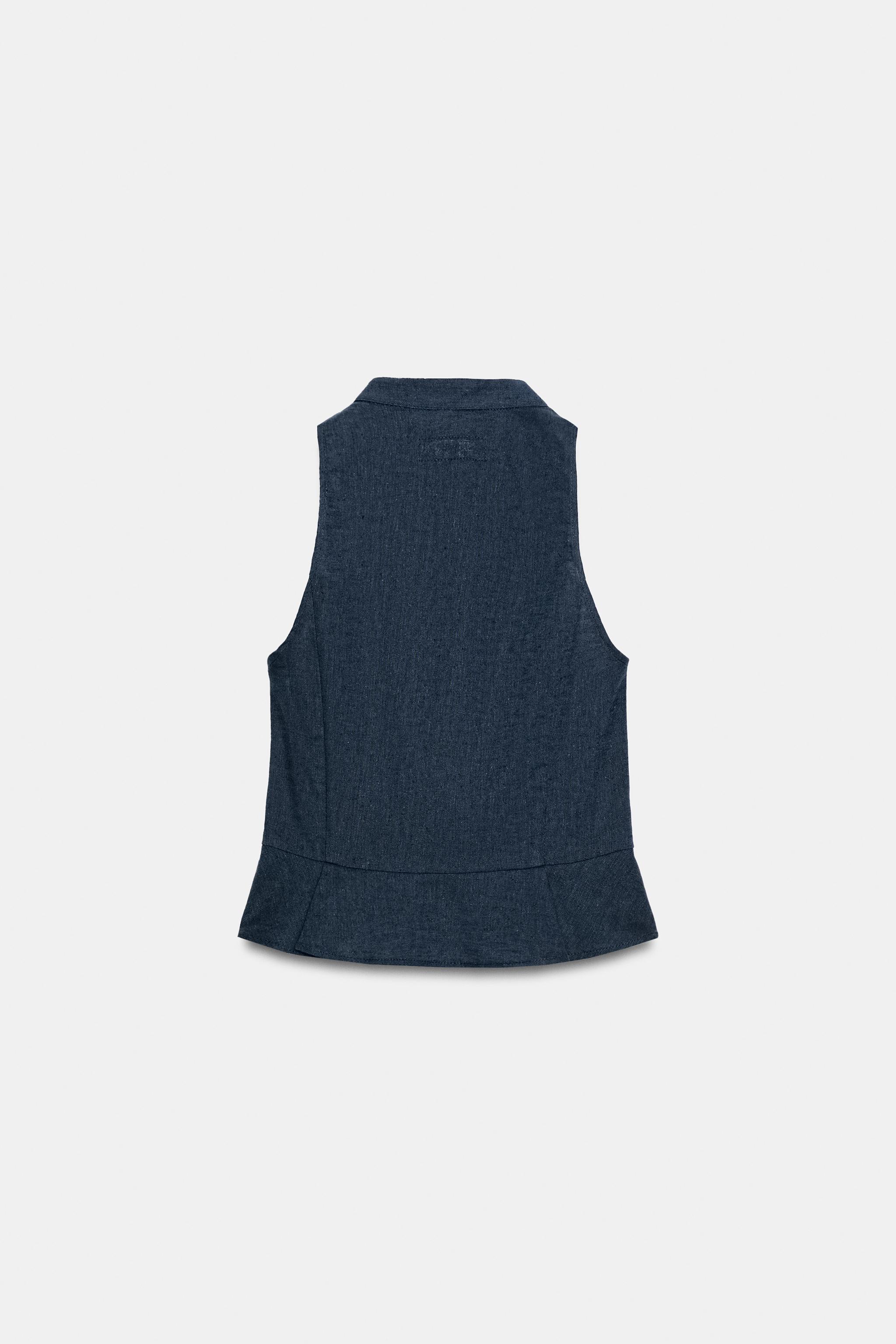 Женские рубашки Zara LINEN PEPLUM FROG CLASP TOP — фото 9