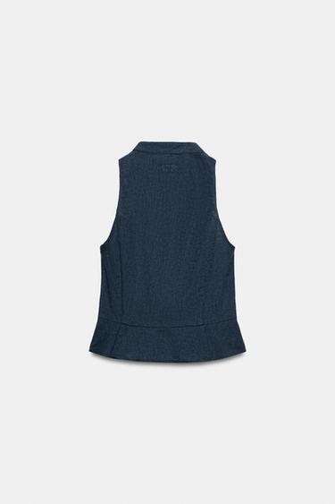 LINEN BLEND PEPLUM TOP WITH FROG FASTENING - Indigo by Zara - Image 8