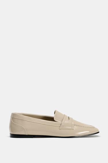 Zara FAUX PATENT LEATHER PENNY LOAFERS - White