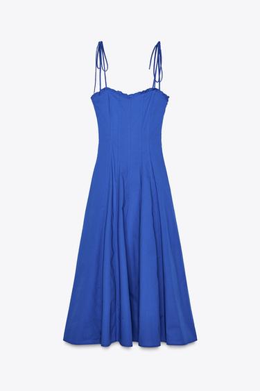 Zara POPLIN TIE MIDI DRESS - Cornflower blue