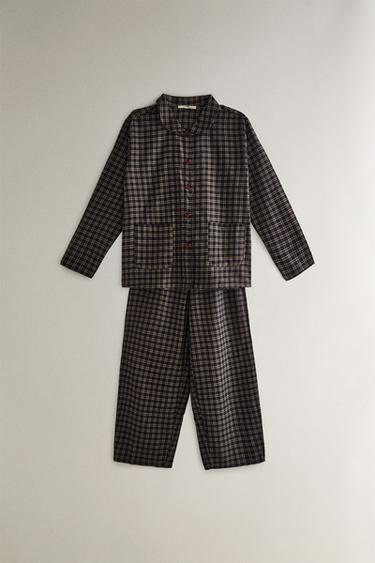 SET PIJAMA FRANELA CUADROS NAVIDAD (SET DE 2) - rojo/marino de Zara