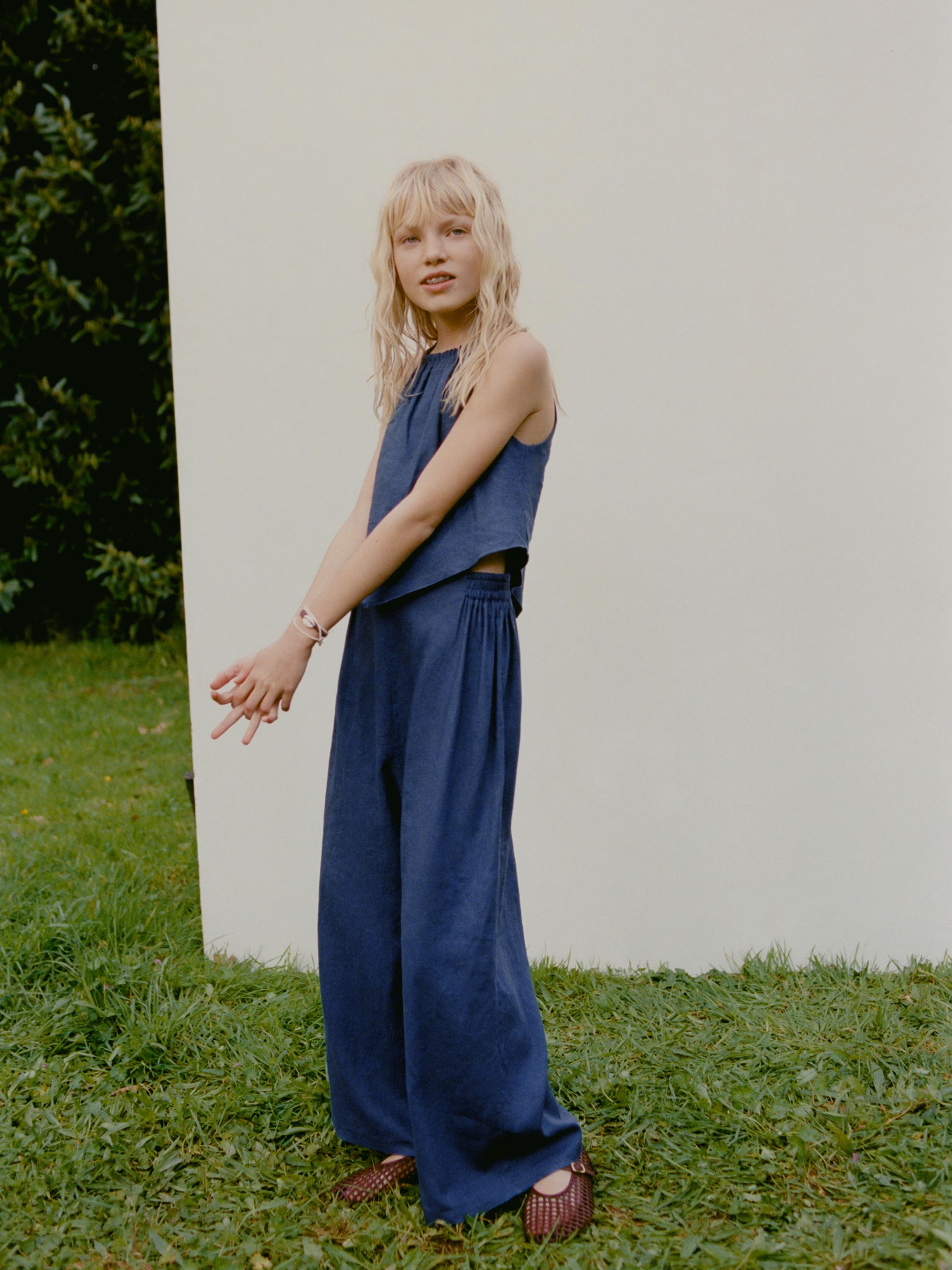 LONG LINEN BLEND JUMPSUIT — navy