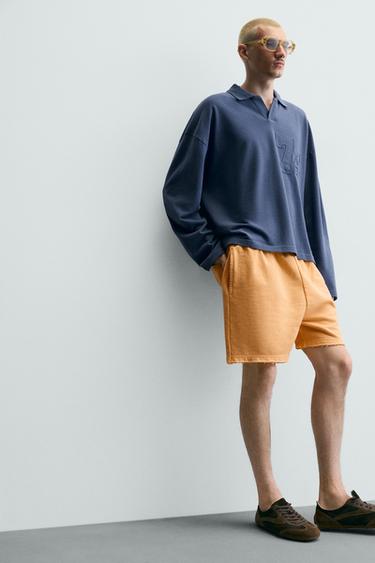 WASHED RELAXED FIT JOGGER BERMUDA SHORTS - Orange by Zara - Image 4