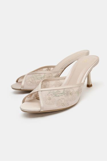 EMBROIDERED MESH MULE HEELS - Pink by Zara