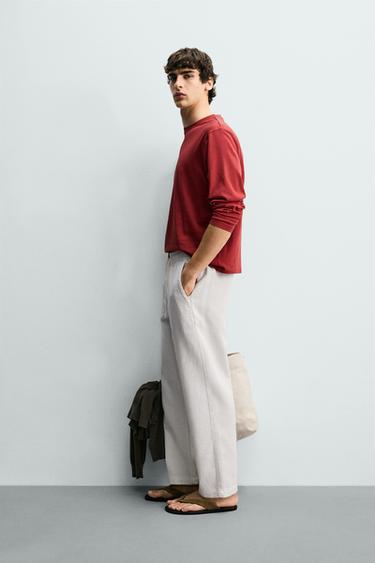 Zara RELAXED FIT TEXTURED PANTS - Oyster-white