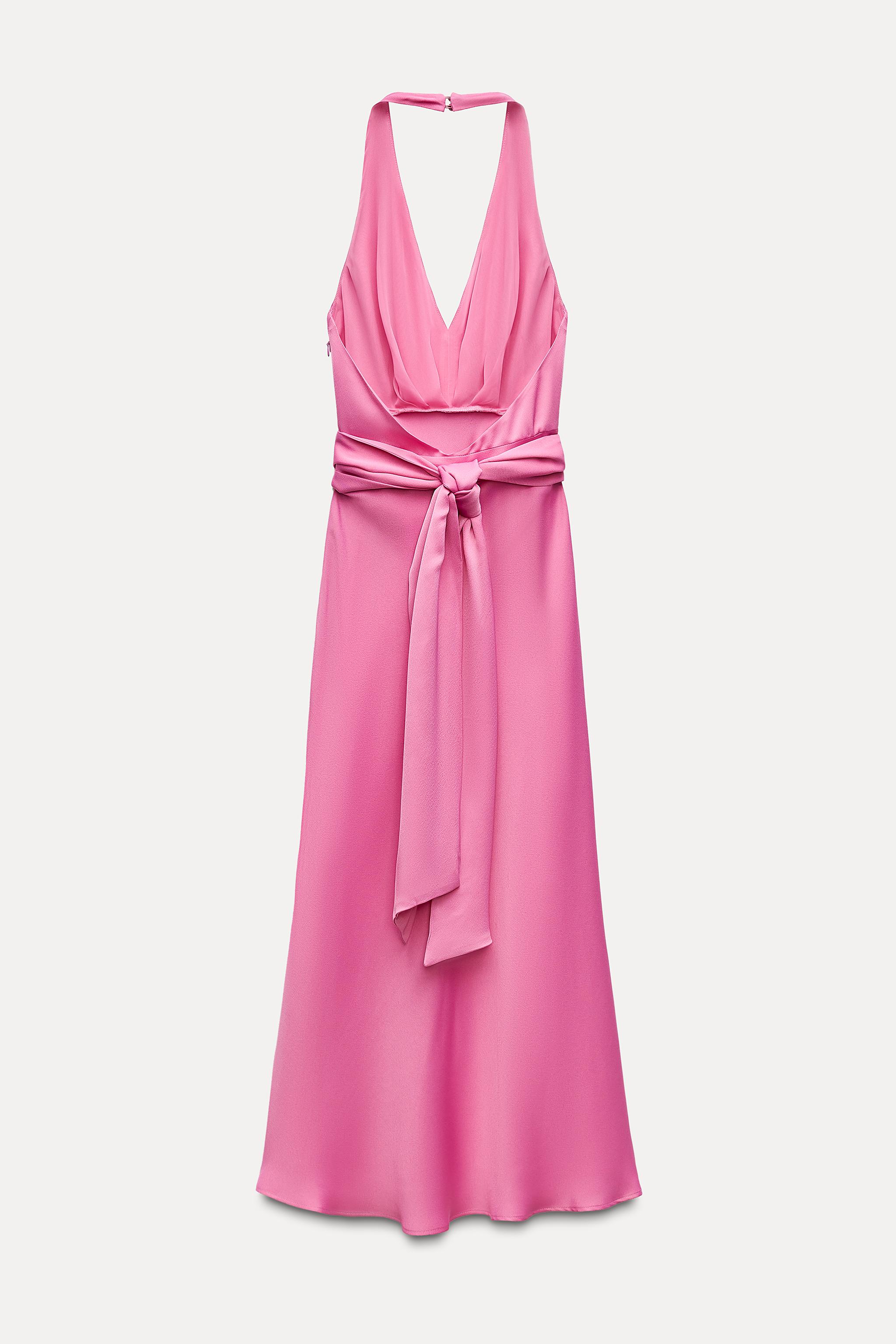 SATIN FLORAL MIDI DRESS Mid pink ZARA United Kingdom