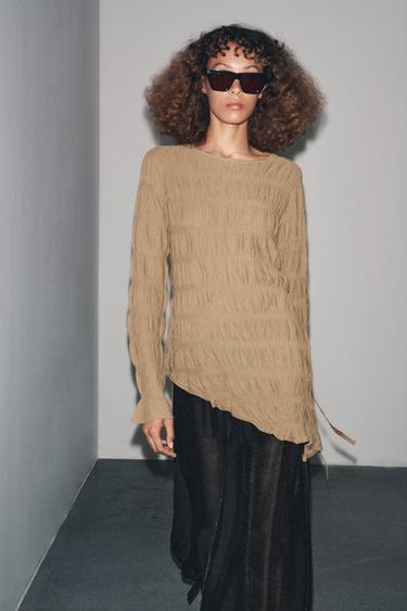 GATHERED KNIT TOP - Mink by Zara - Image 1