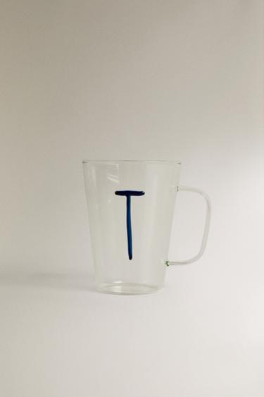 BOROSILICATE MUG WITH INITIAL T — Petrol blue 1