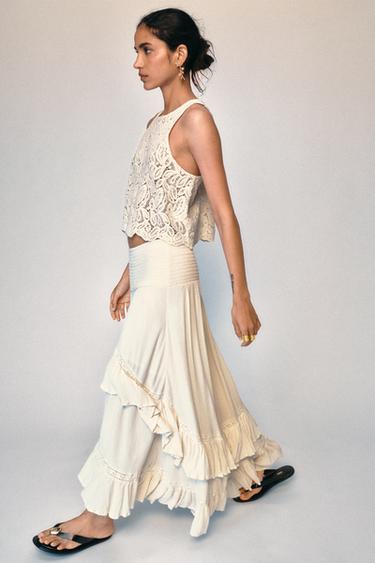 RUFFLED MIDI SKIRT - Beige by Zara