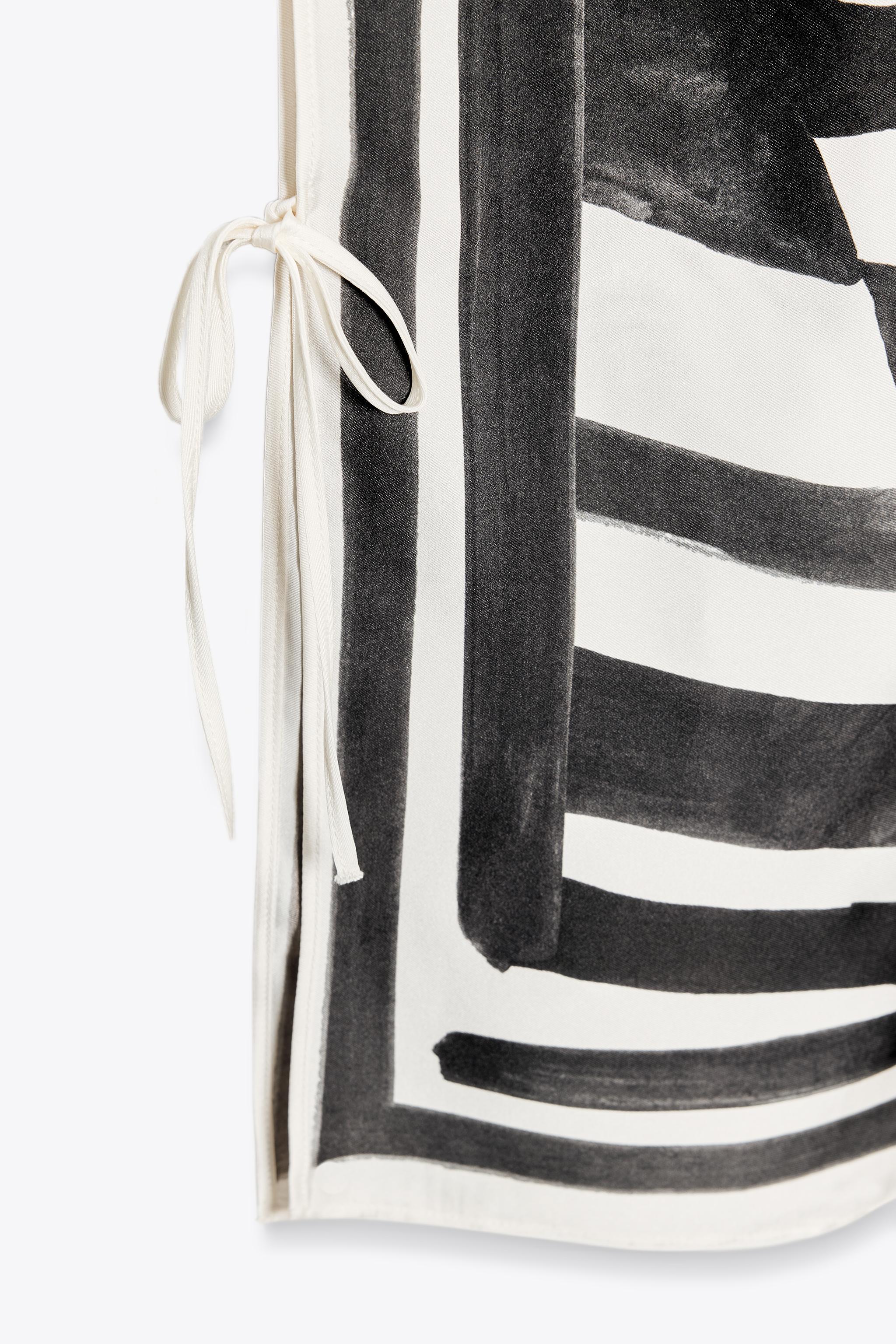 ZW COLLECTION PRINTED PANTS WITH TIES - Black / Ecru | ZARA