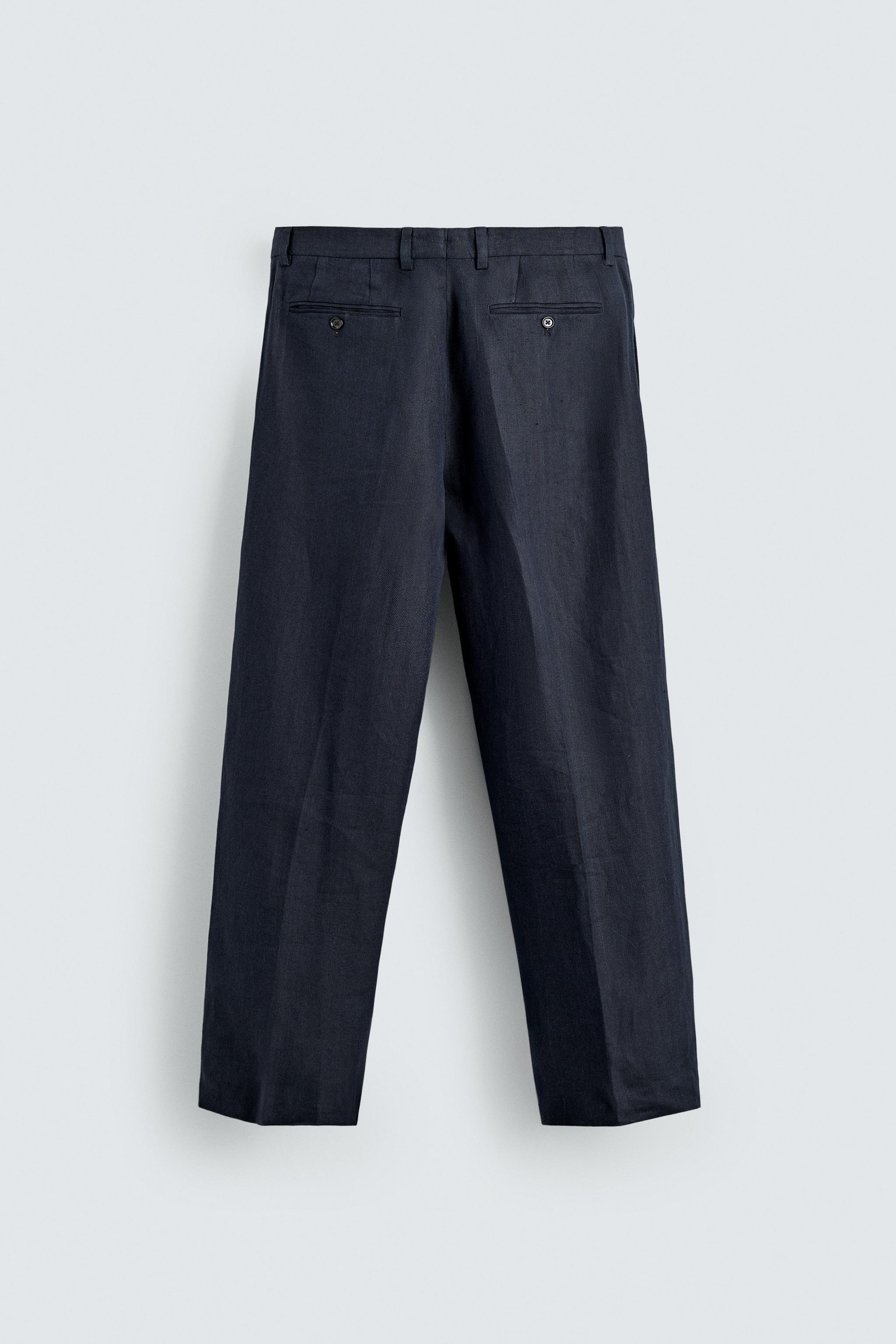 100% LINEN HERRINGBONE SUIT PANTS
