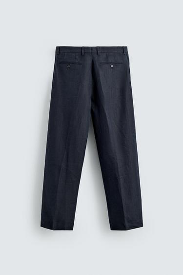 PANTALON DE COSTUME 100% LIN CHEVRON - Indigo de Zara - Image 5