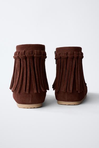 EMBROIDERED LEATHER BOOTS - Burgundy Red by Zara - Image 4