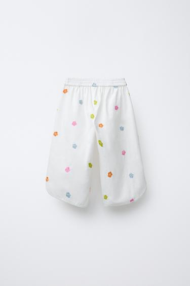 EMBROIDERED FLORAL POPLIN TROUSERS - Oyster-white by Zara - Image 1