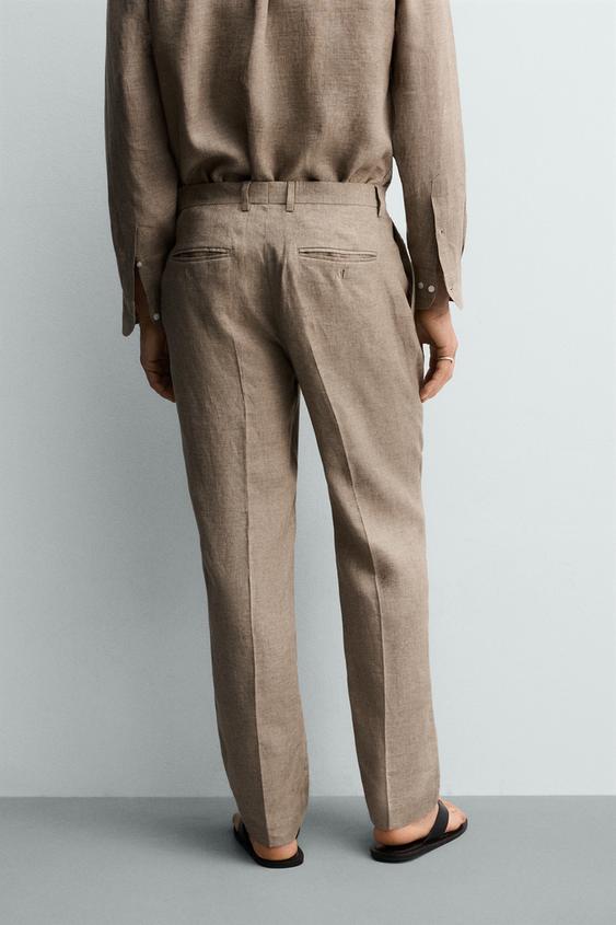 PANTALON REGULAR FIT 100 % LIN - Sable / Chiné de Zara - Image 2