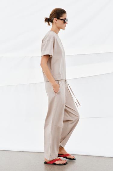 HEAVY COTTON WIDE-LEG TROUSERS - Light mink by Zara - Image 2