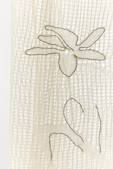 SEMI-SHEER CHUNKY KNIT LACE DRESS - Oyster-white by Zara - Image 6