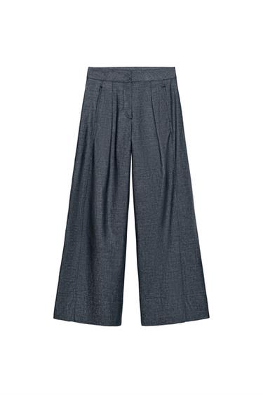 Zara ŠIROKE PANTALONE VISOKOG STRUKA OD LANA – indigo