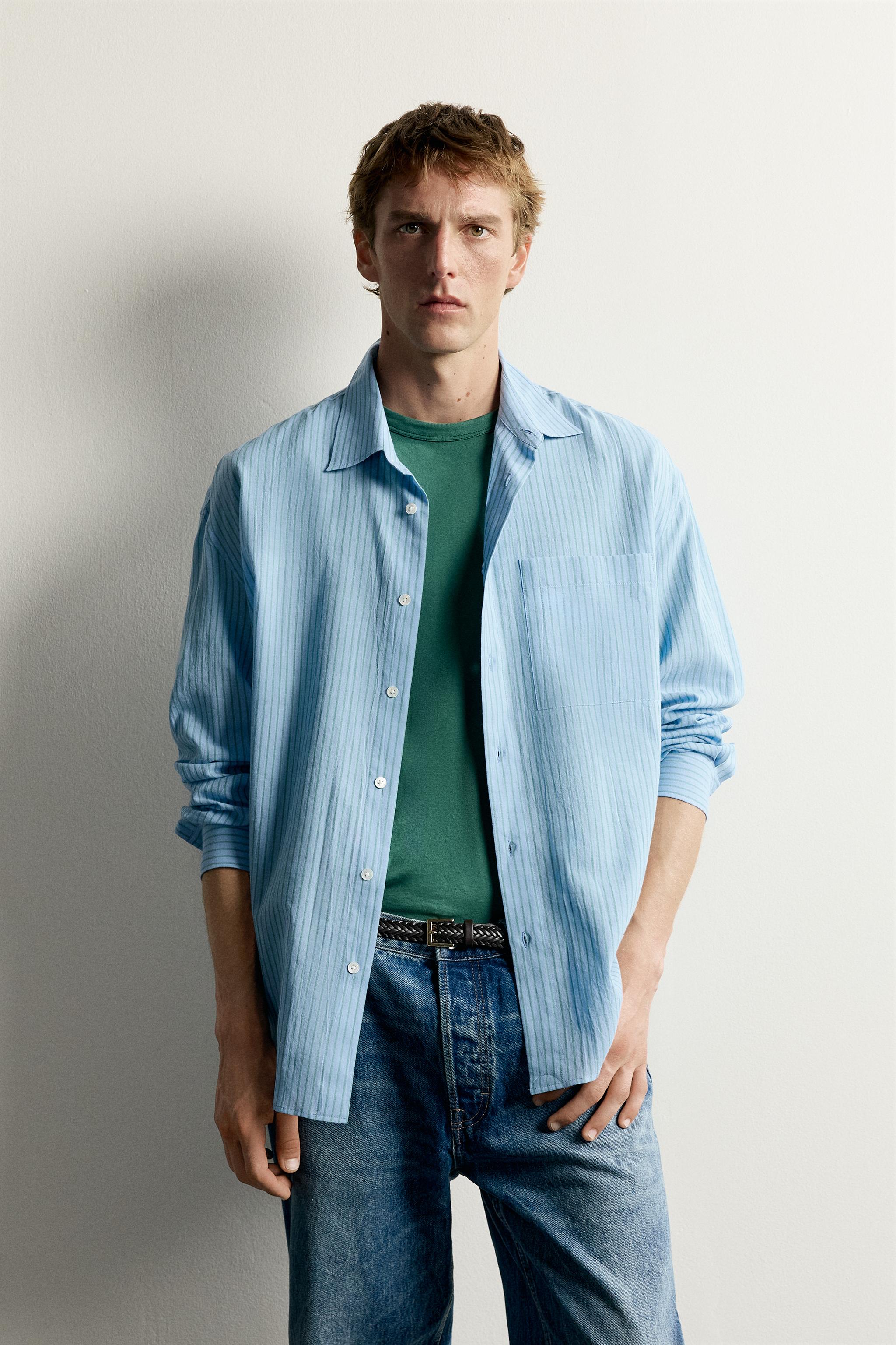 CHECKED RELAXED FIT SHIRT — Sky blue