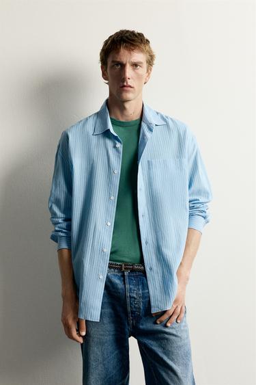 RELAXED FIT CHECK SHIRT - Sky blue by Zara