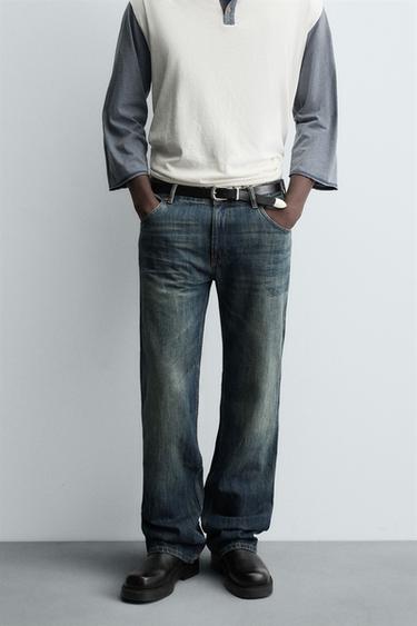 Zara LOW RISE FLARE FIT JEANS - Blue / Green