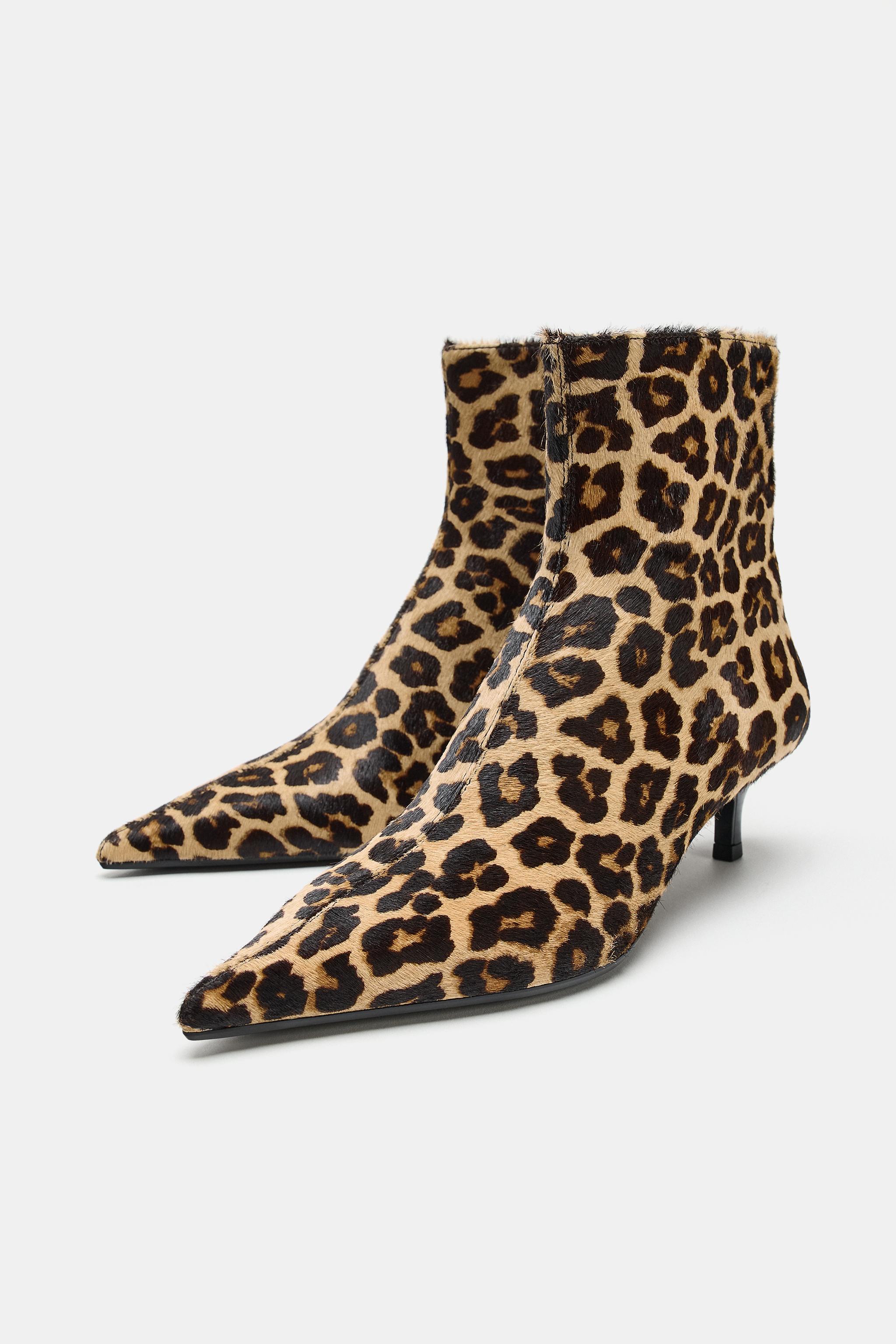 Printed Leather Kitten Ankle Boots by Zara