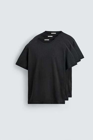 Zara 三件裝中磅基本款 T 恤 /02 - 黑色