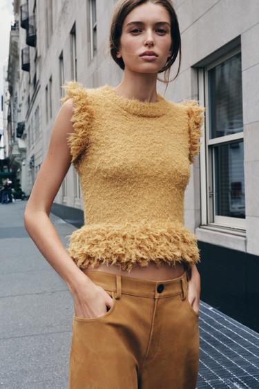 FAUX FUR KNIT TOP - camel by Zara - Image 3