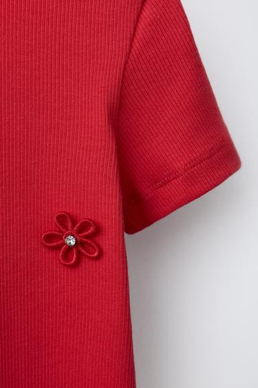 T-SHIRT CÔTELÉ APPLIQUÉ BIJOUX - Rouge de Zara - Image 2