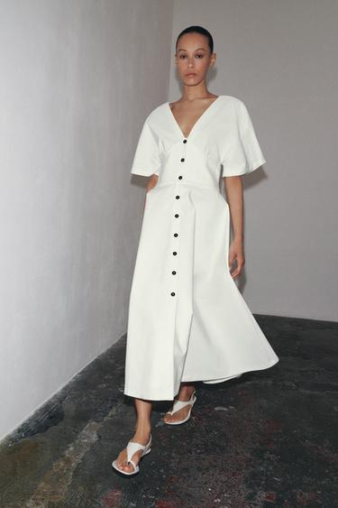 ZW COLLECTION MIDI BUTTON DRESS - White by Zara - Image 3