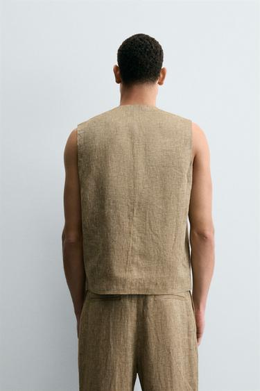 100% LINEN WAISTCOAT - Greenish by Zara