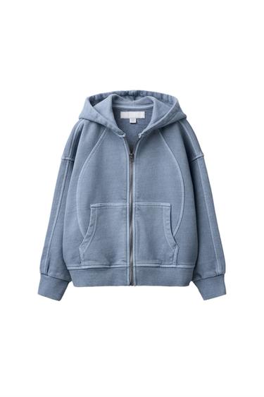 SWEAT À CAPUCHE EFFET DÉLAVÉ - Bleu de Zara - Image 4
