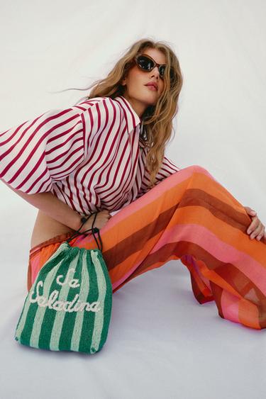 BEADED BUCKET BAG - Green by Zara