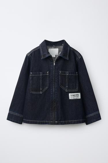 Zara DENIM OVERSHIRT WITH DETACHABLE FLEECE HOOD - Indigo