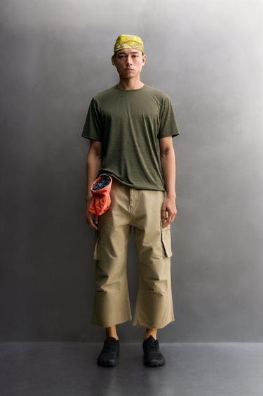 Zara STRIPED JACQUARD TECHNICAL T-SHIRT - Mid-green