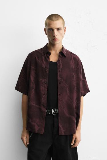FLOWING TIE-DYE PRINT SHIRT - Burgundy by Zara