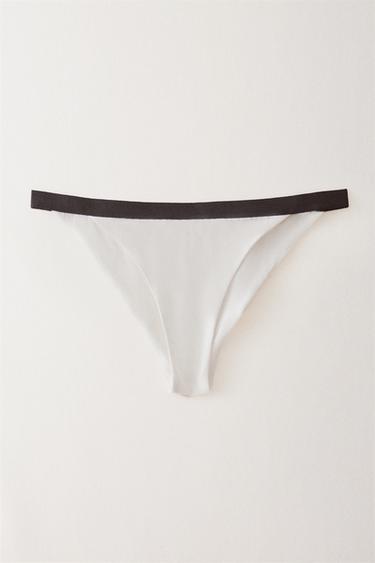 BEACH BIKINI BOTTOMS WITH CONTRAST STRIPE - Ecru by Zara