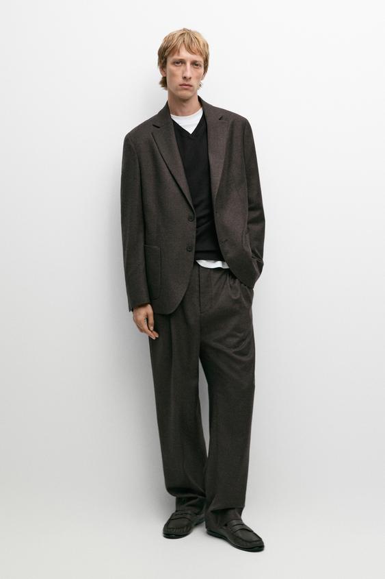 Pantalón traje 100% lana - Marrón oscuro de Zara - Imagen 0