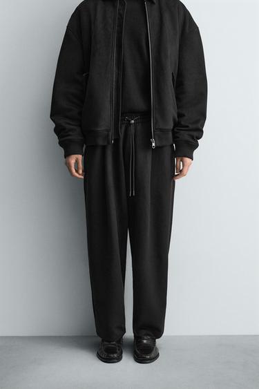 Zara 人造麂皮打褶長褲 - 黑色