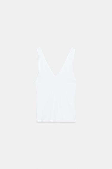 TOP COL EN V CÔTELÉ - Blanc de Zara - Image 3