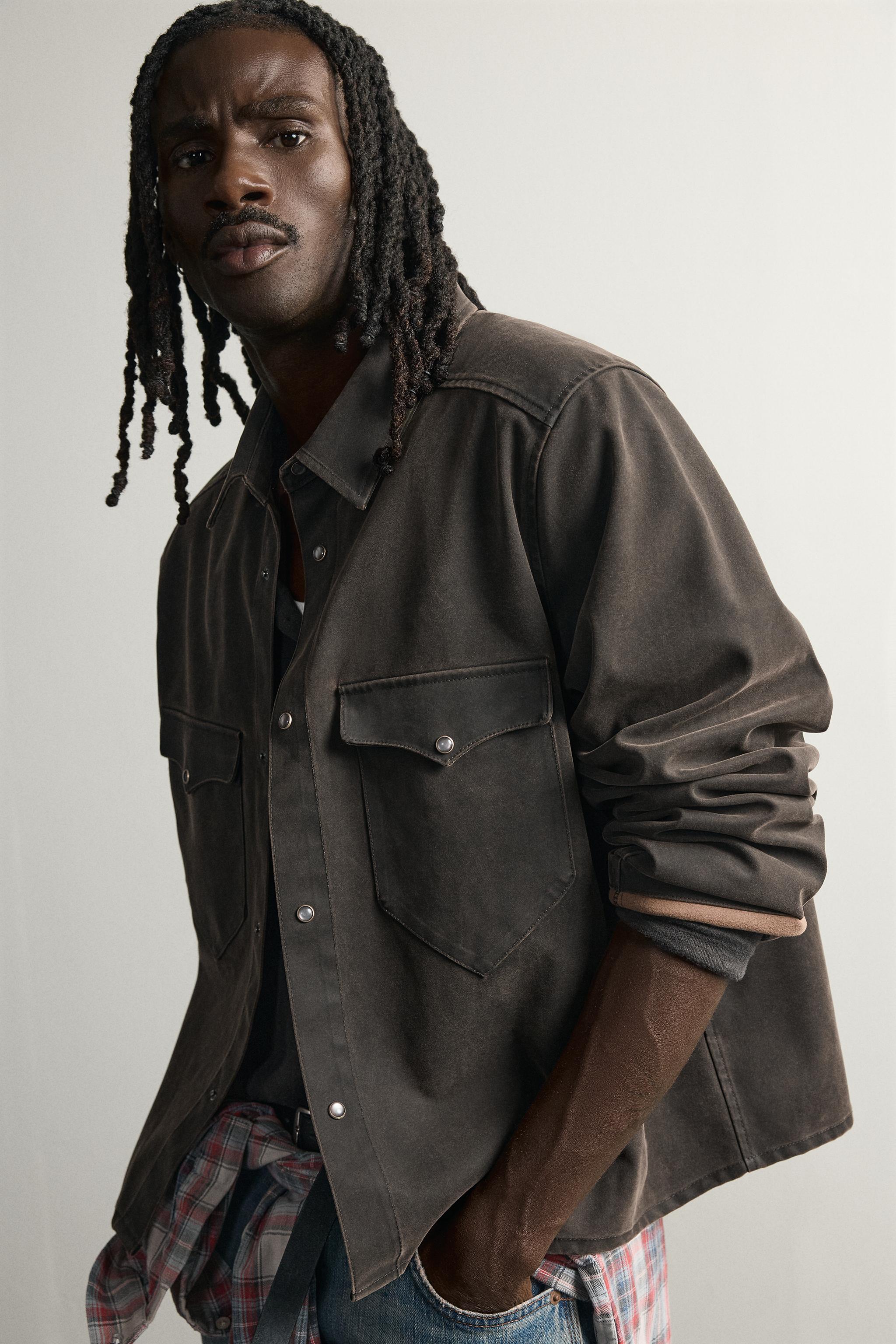 ウォッシュ フェイクスエード シャツジャケット - カーキ | ZARA Japan