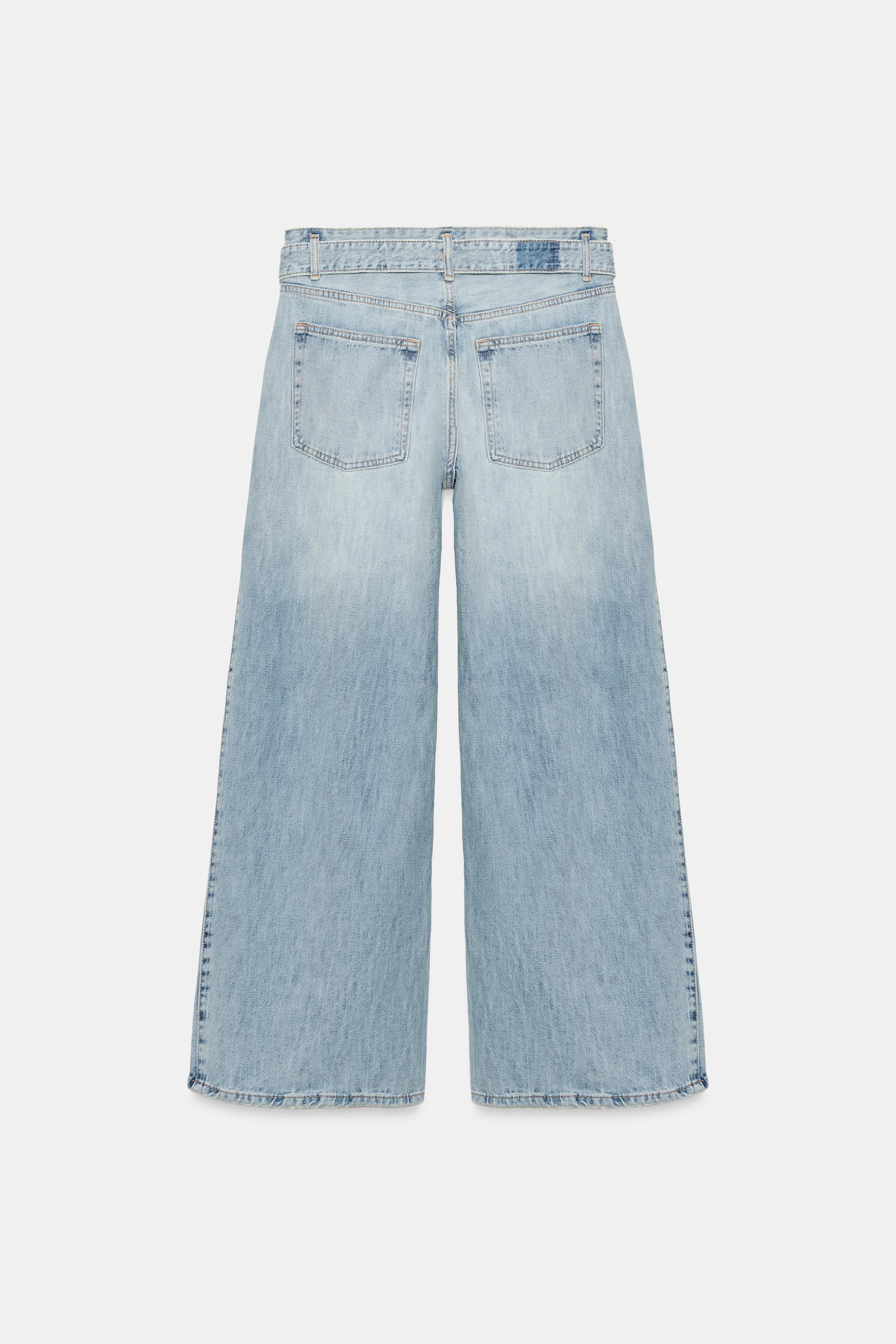 Женские джинсы Zara TRF MID-RISE PLEATED BELTED JEANS — фото 6