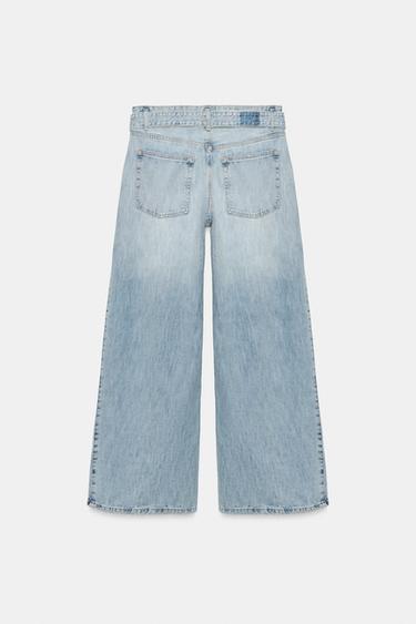 Zara TRF MID-RISE PLEATED BELTED JEANS - Blue