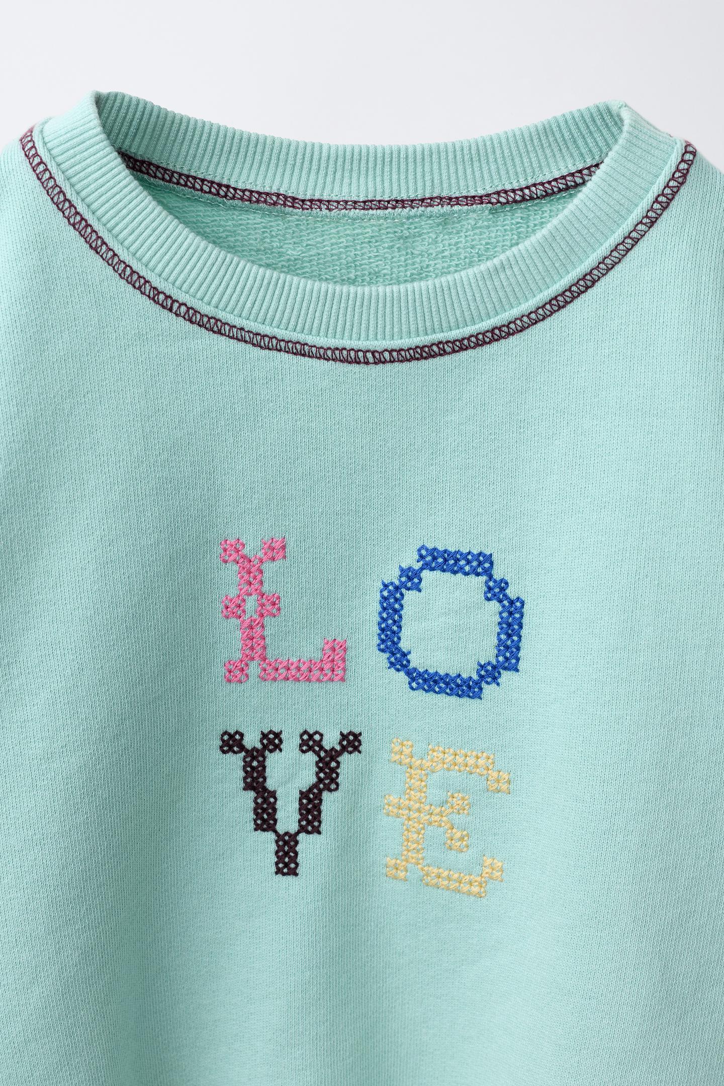 Детская толстовка Zara Embroidered Text, цвет: Бирюзовый — фото 4