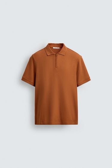 Zara STRUCTURED PIQUÉ POLO SHIRT - Burnt orange