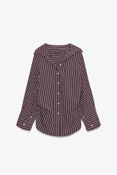 STRIPED SHIRT - Burgundy by Zara - Image 0