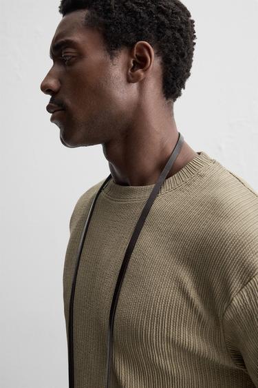 IRREGULAR TEXTURE T-SHIRT - Brown / Taupe by Zara - Image 4