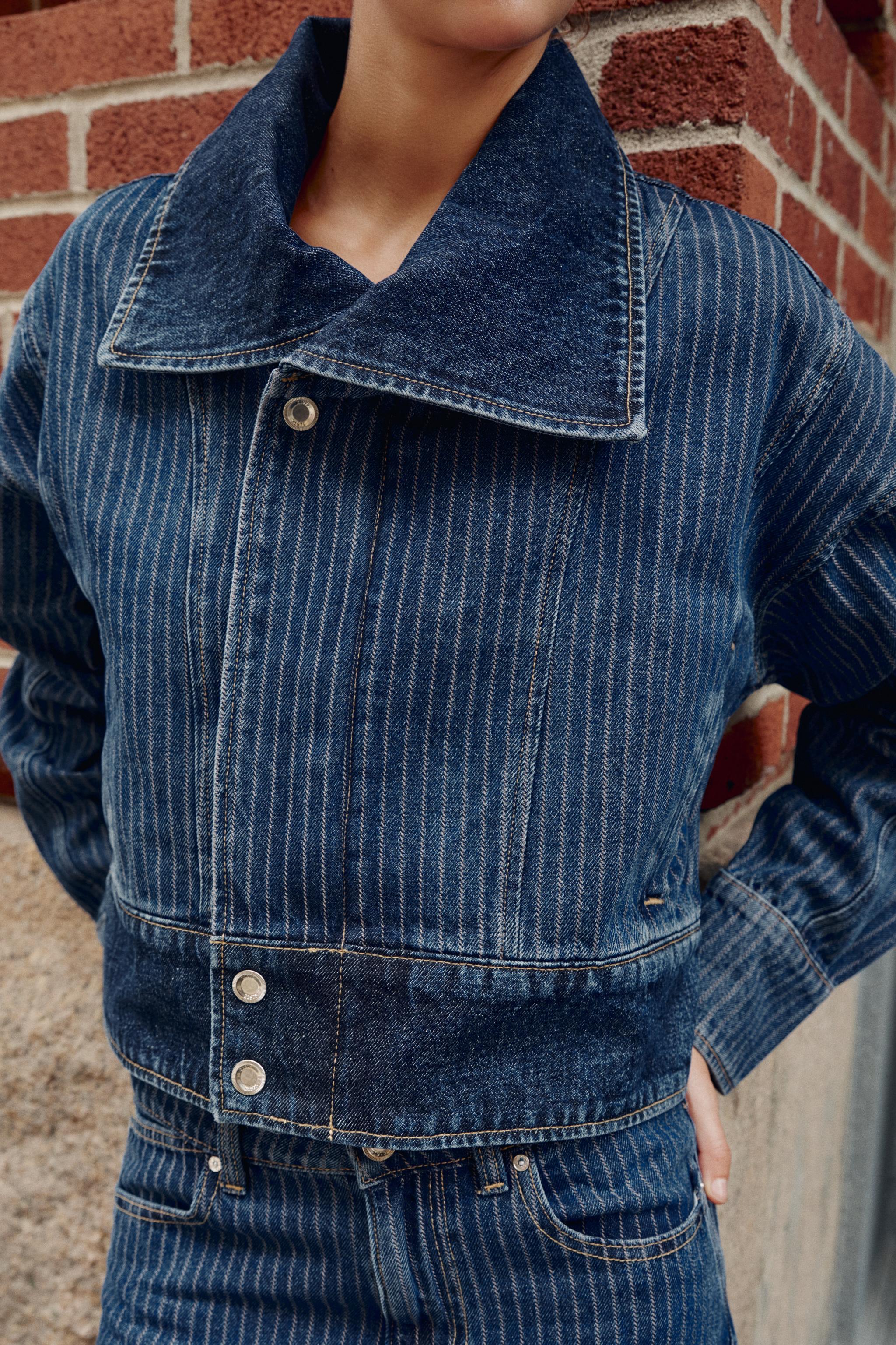 Zara Z1975 ÇİZGİLİ DENIM CEKET görsel 6
