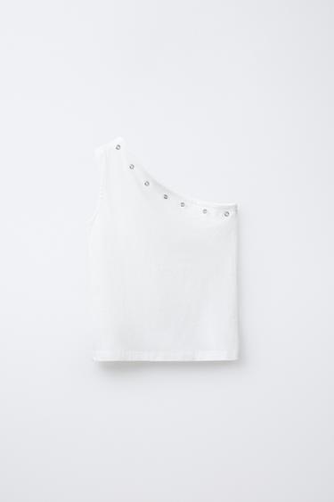 ASYMMETRIC EYELET TOP - White by Zara - Image 0